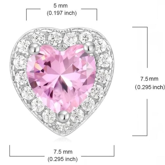 Pink Sterling Silver Heart Cubic Zirconia Stud Earrings for Women - Picture 7 of 7